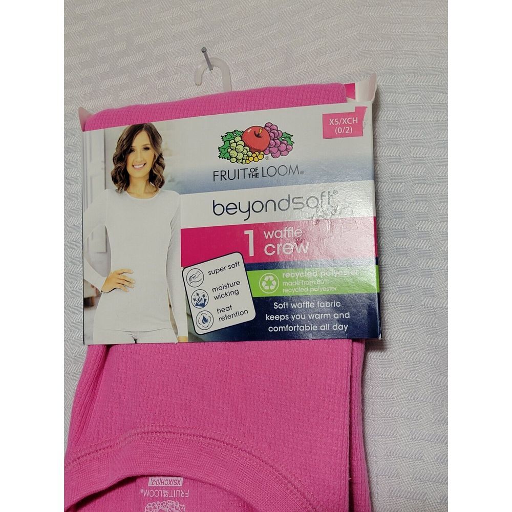Fruit of the Loom Beyondsoft Waffle Crew Thermal Tops‎ 2pk Pink Gray XS 0/2 - Picture 3 of 3